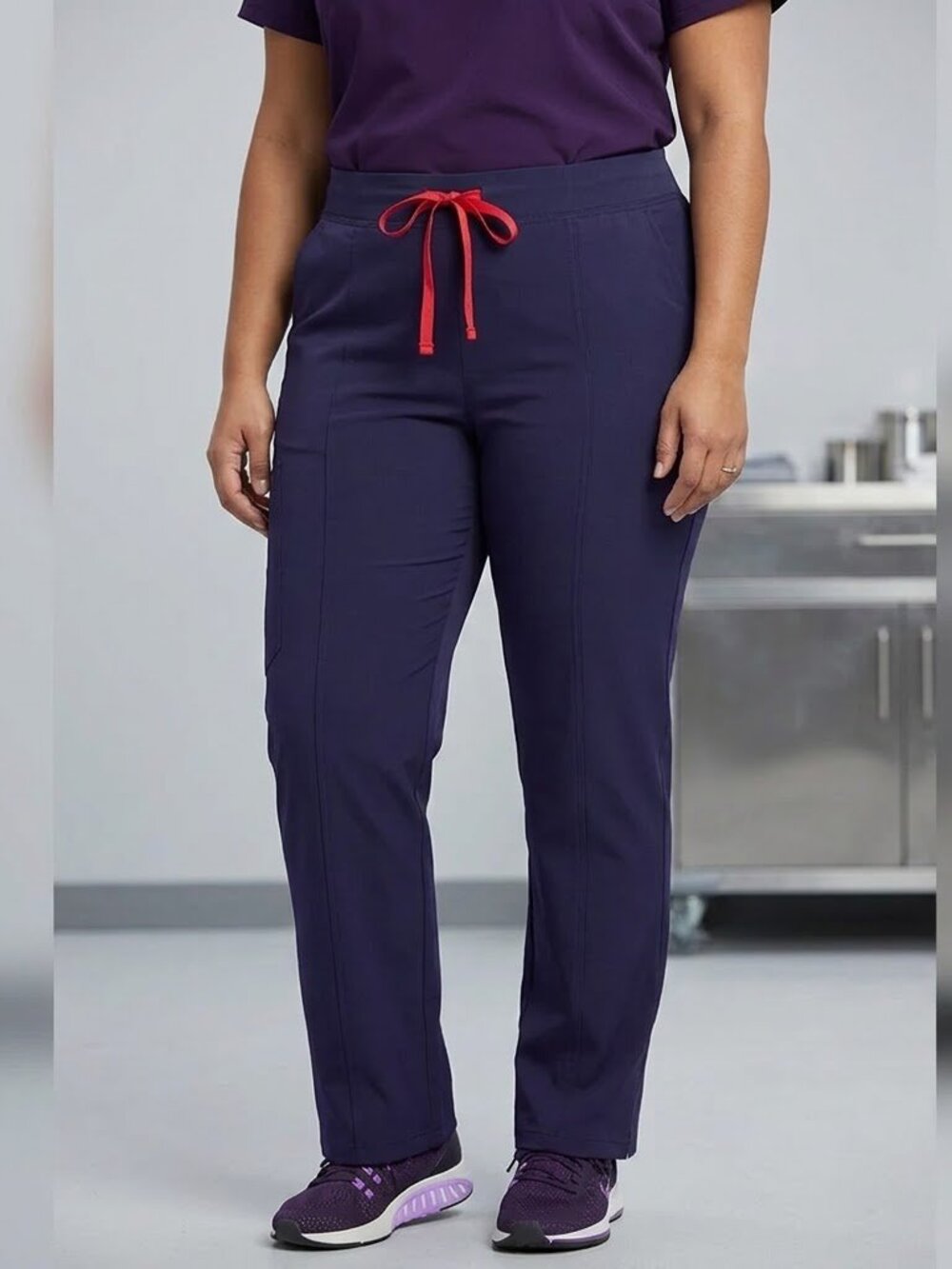 NEW Med Couture Plum Energy Yoga Waist Band Cargo Boot Cut Leg Scrub Pants 3XL